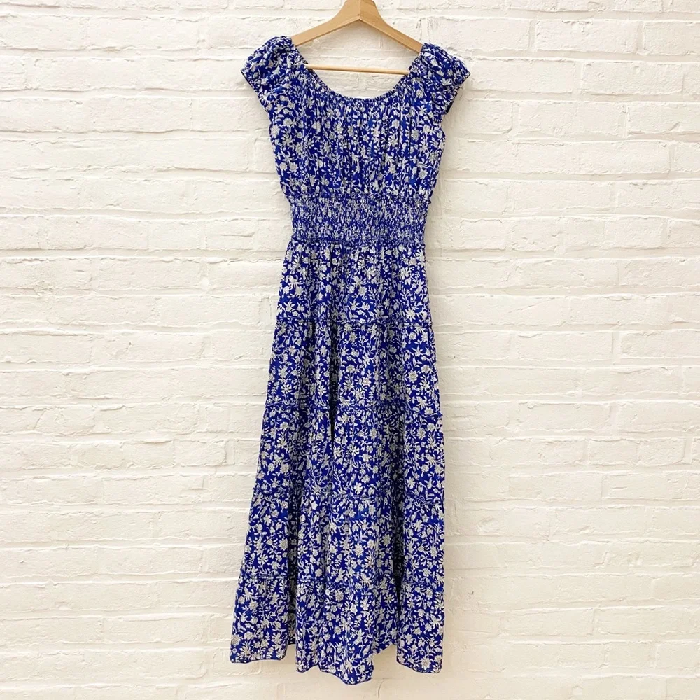 Pink City Prints || Rah Rah Dress Smocked Midi Maxi Royal Blue Floral Medium
